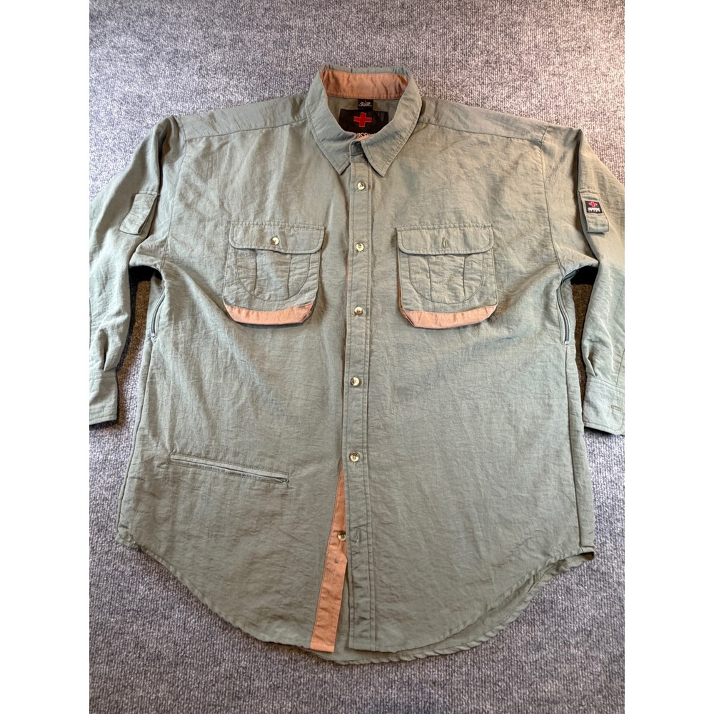 Suisse Sport Mens Large Sage Green Nylon Hiking Fishing Shirt Ventilated L/S